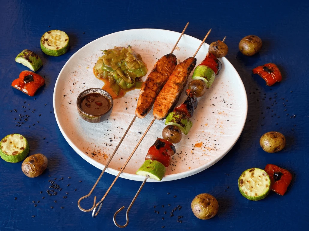 Kushiyaki — skewers over an open fire, the signature section