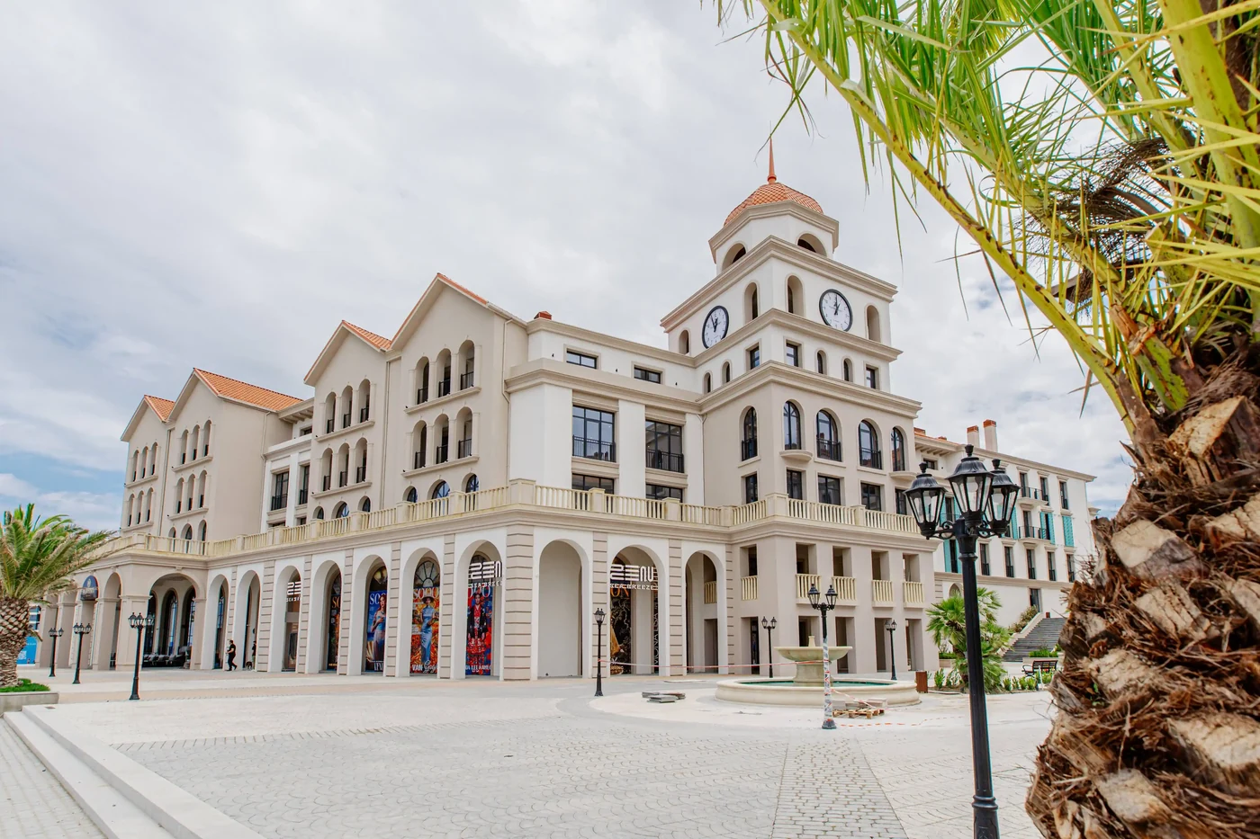 The clock tower in the center of the quarter
